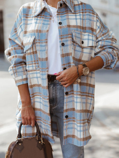 Women's Detachable Hood Plaid Flannel Shacket with Pockets