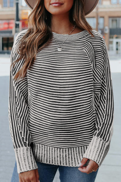 Chic Women's Cozy Striped Knit Sweater - Soft Casual Pullover for Stylish Fall & Winter Looks
