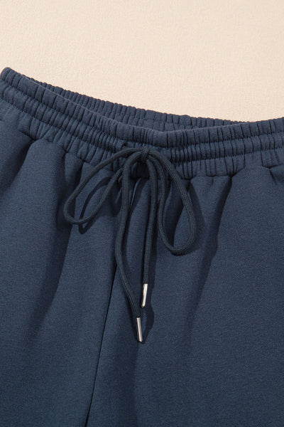 Navy Blue Women's Cozy Drop Shoulder Sweatshirt & Joggers Set for Effortless Style and Everyday Comfort