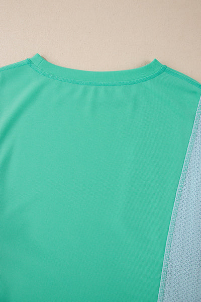 Women's Stylish Green Colorblock Long Sleeve Top with Button Closure & Stitching Detail - Casual Chic for Everyday Wear