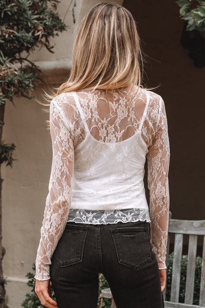 Women's Sophisticated Sheer White Lace Mock Neck Top