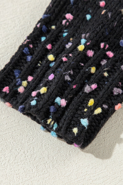 Chic Women's Black Rhinestone Confetti Sweater Cardigan - Cozy Fit for Everyday Style and Glamour
