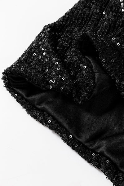 Chic Women's Black Sequin Zip-Up Jacket with Round Neck and Long Sleeves for Glamorous Night Out Fashion