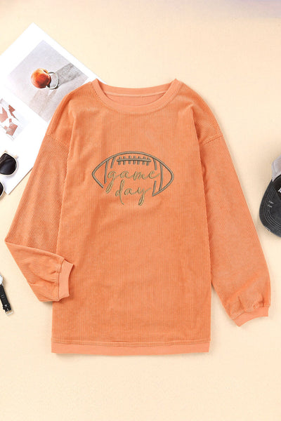 Women's Embroidered Game Day Ribbed Sweatshirt in Burnt Orange