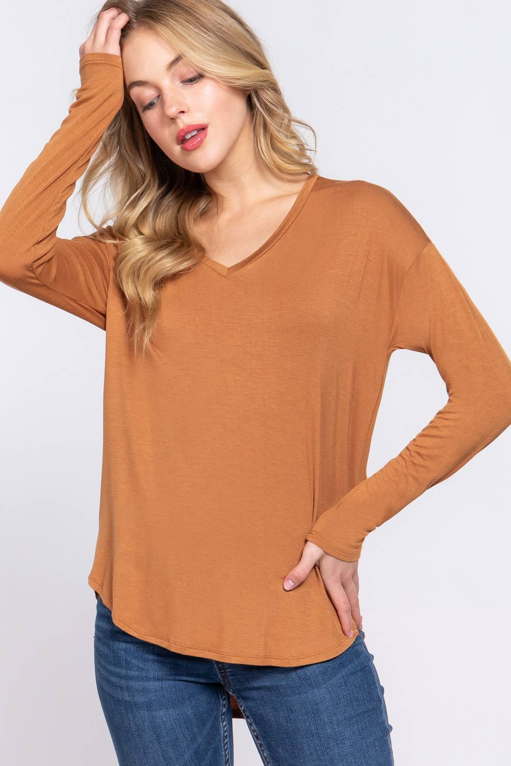 Long Dolman Sleeve V-neck Jersey Top