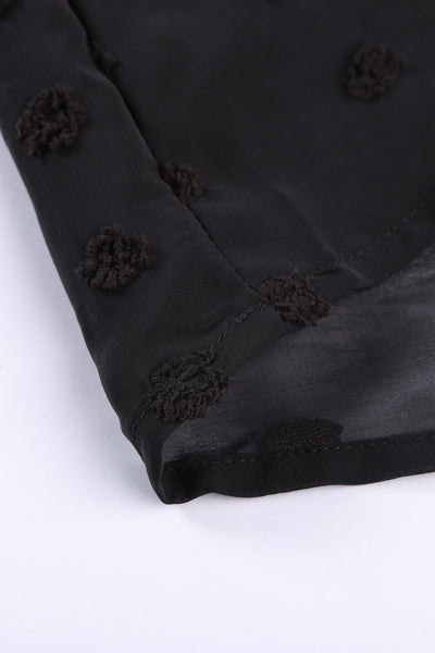 Women's Swiss Dot V-Neck Babydoll Blouse with Crochet Lace