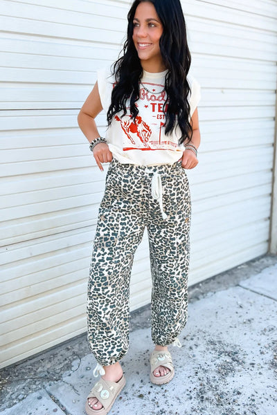 Chic Women's Black Leopard Print Jogger Jeans with Drawstring  Trendy Casual Comfort for Everyday Style
