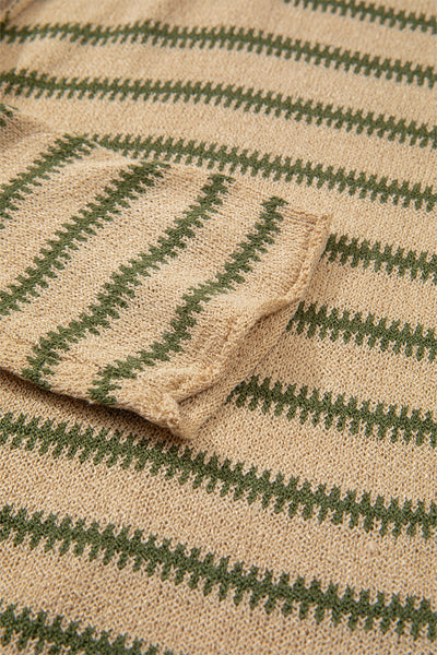 Women's Cozy Khaki Striped Drop Shoulder Sweater - Casual Chic Style for Everyday Comfort and Versatile Wear