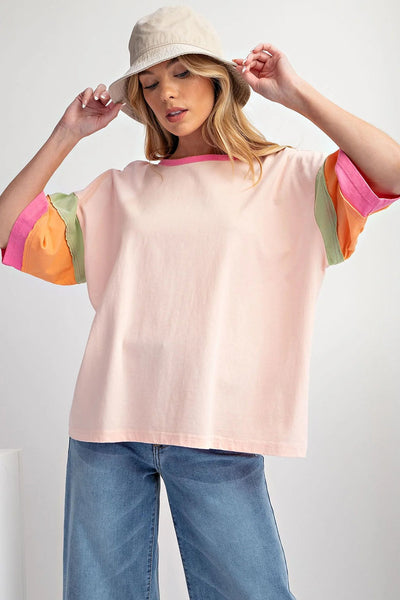 Women's Oversized Colorblock Cotton-Blend Top with Exposed Seams
