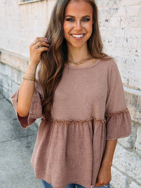 Ruffled Sleeve Colorblock Peplum Blouse