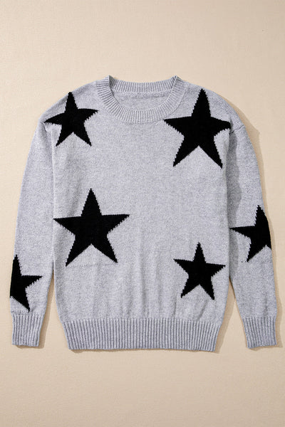Cozy Women's Gray Star Pattern Oversized Sweater - Casual Knit Pullover for Effortless Everyday Style