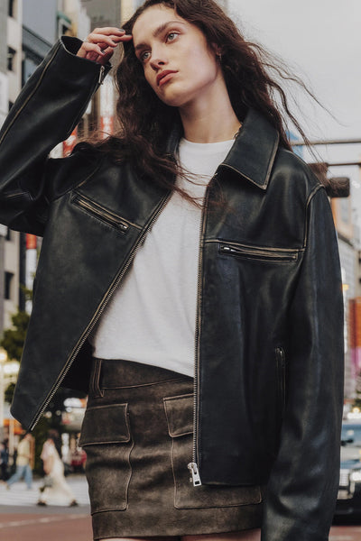Trendy Women's Black Faux Leather Jacket with Zip Slits and Pockets for Effortless Street Style Fashion