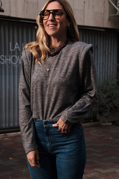 Elegant Women's Gray Faux Two-Piece Long Sleeve Top with Trendy Patchwork for Effortless Everyday Style