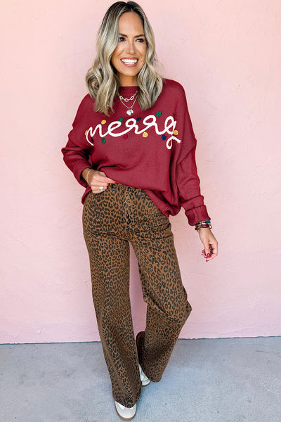 Cozy Women's Racing Red Dolman Sweater with Colorful Dot Accents Perfect for Festive Holiday Style and Comfort
