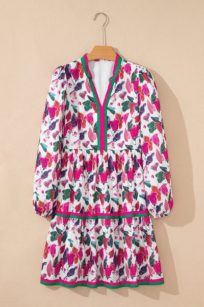 Trendy Women's Floral Print Long Sleeve Mini Dress - Lightweight Casual Style Perfect for Spring Outings and Events