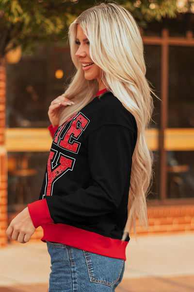 Women's Black Baggy Varsity Sweatshirt with GAME DAY Graphic Trendy Comfort for Fashionable Athleisure Looks