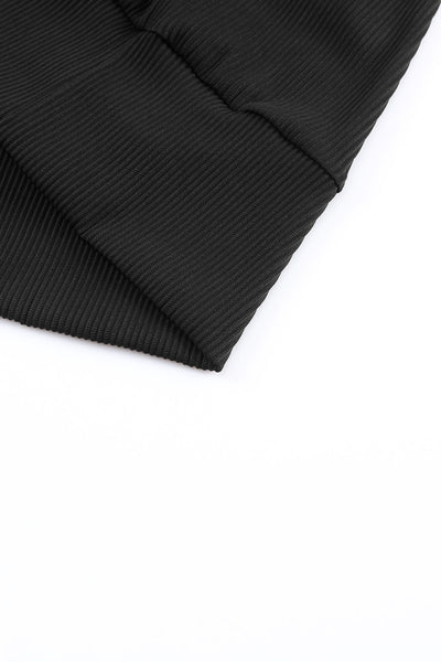 Women's Black Ribbed V-Neck Long Sleeve Top with Lace Trim Chic & Comfortable Everyday Essential for Stylish Looks