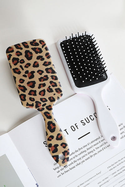 Women's Camel Leopard Print Air Cushion Paddle Brush