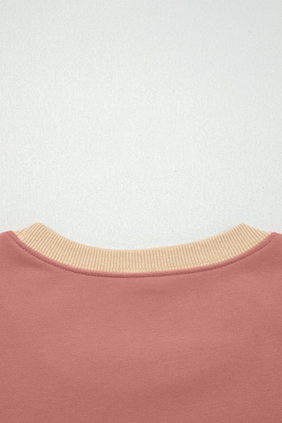 Women's Rose Pink Contrast Star Patchwork Pullover Sweatshirt