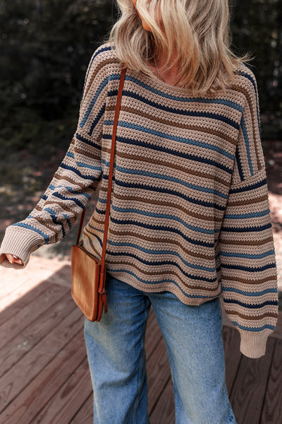 Soft Pastel Striped Knitted Sweater for Women - Cozy Relaxed Fit for Effortless Style and All-Day Comfort