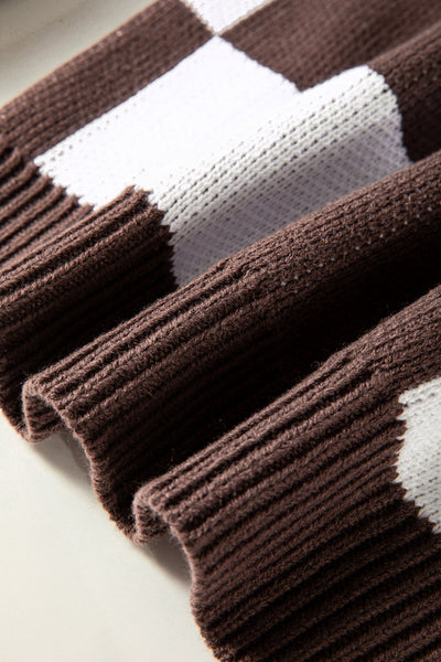 Chic Brown Checkered Sweater for Women - Cozy Knit Pullover with Relaxed Fit for Effortless Casual Style
