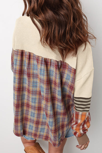 Women's Soft Beige Waffle Knit Long Sleeve Top - Cozy Casual Style for Everyday Comfort and Effortless Chic