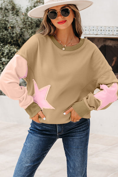 Women's Star Patchwork Relaxed Sweatshirt in Sage and Blush with practical styling and dependable silhouette control.