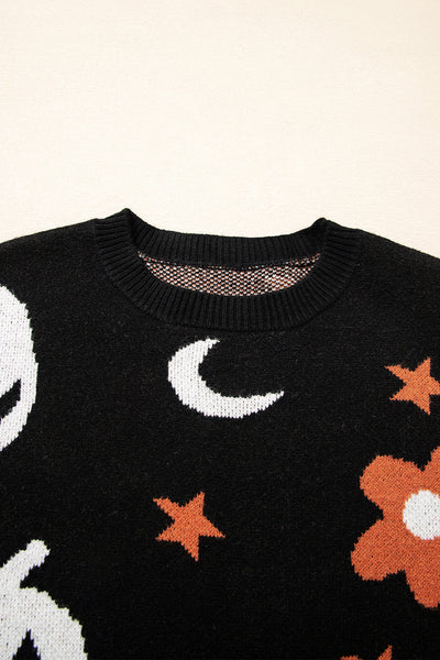 Cozy Women's Black Halloween Sweater - Spooky Knit Pullover for Fall and Winter Festivities, Perfect for Seasonal Style