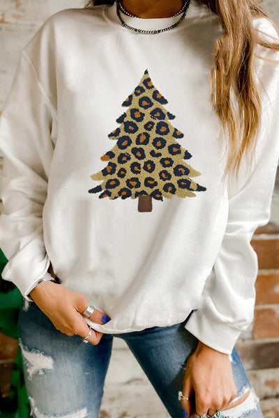 Women's Leopard Tree Graphic Sweatshirt in Cream Cotton-Blend
