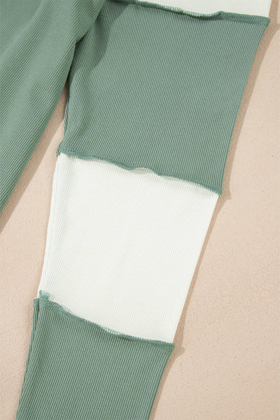 Women's Mint Green Ribbed Colorblock Long Sleeve Top - Trendy Casual Style with Relaxed Fit and Cozy Comfort