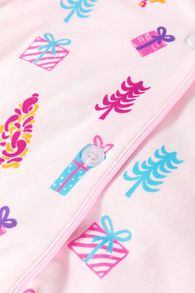 Cozy Women's Pink Christmas Sleep Dress with Twinkle Tree Print - Relaxed Fit Holiday Nightwear for Festive Comfort