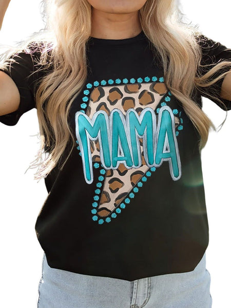 MAMA Leopard Lightning Black Graphic Tee