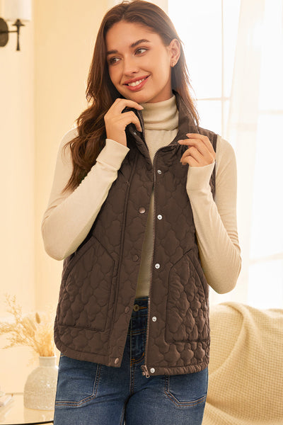 Floral Quilted Vest in Dark Brown with Snap Closures with practical styling and dependable silhouette control.