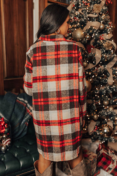 Casual Chic Women's Red Plaid Button-Up Shacket Tunic with Side Slits for Effortless Layering and Stylish Comfort