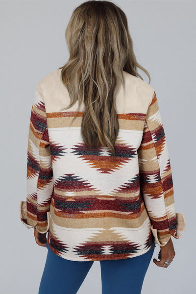 Chic Earth Tones Women's Oversized Western Print Shacket Jacket for Trendy Layering and Effortless Style