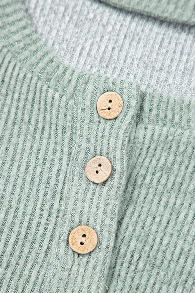 Women's Casual Light Grey Ribbed Long Sleeve Top with Color Contrast - Relaxed Fit for Effortless Everyday Style