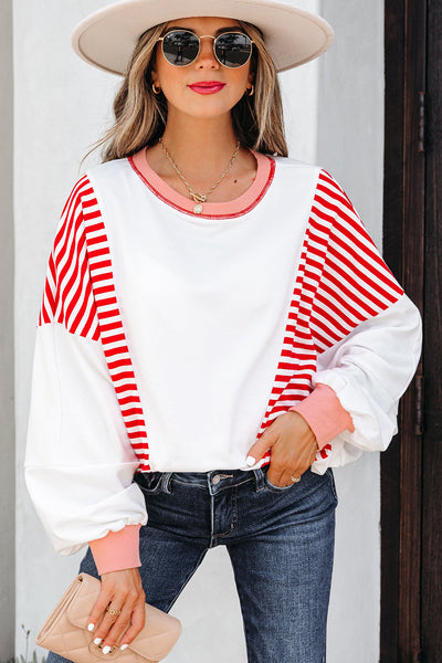 Women's Cozy Women's Stripe Patchwork Sweatshirt - Trendy Casual Style in Vibrant Colors for Everyday Comfort and Fashion