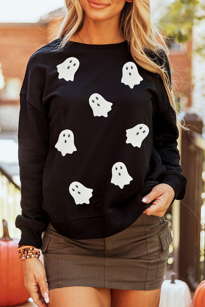 Cozy Black Women's Halloween Graphic Sweatshirt - Trendy Fall Style for Festivities and Everyday Wear