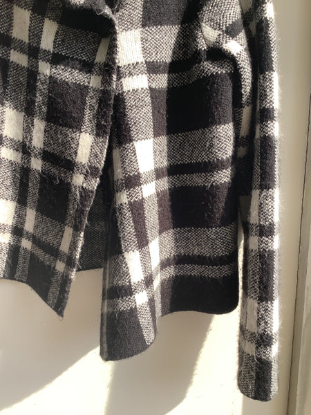 Vintage Black&White plaid wool blend Cardigan