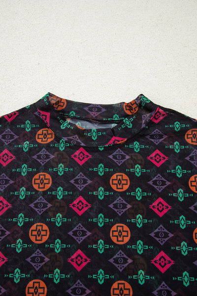 Vibrant Women's Western Print Top - Stylish Relaxed Fit for Casual Everyday Outings and Trendy Looks
