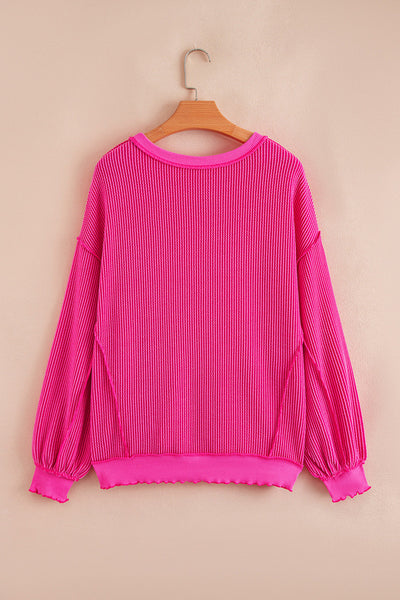 Women's Pink Sequin Santa Ribbed Knit Christmas Top