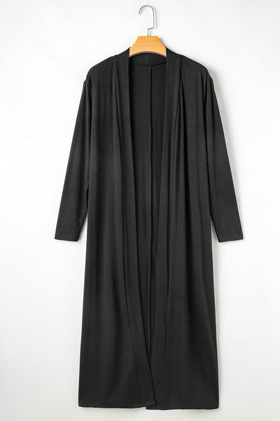 Stylish Women's Black Lounge Set: Long Split Cardigan & Slim-Fit Pants for Ultimate Comfort and Fashion