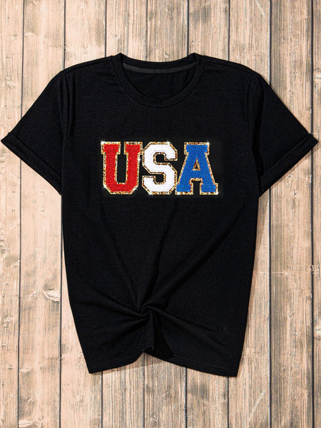 USA Glitter Sparkle Patriotic Graphic Tee