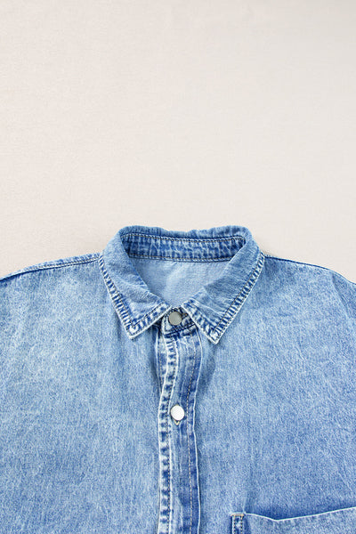 Women's Retro Short Sleeve Denim Midi Shirt Dress