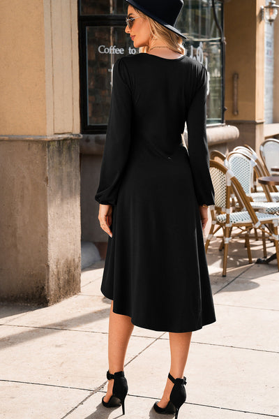 Chic Black Long Sleeve Midi Dress for Women - Flattering Fit & Versatile Style for Every Occasion