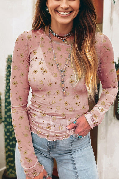 Elegant Women's Floral Mesh Long Sleeve Blouse - Lightweight, Breathable Top for Spring & Summer Style