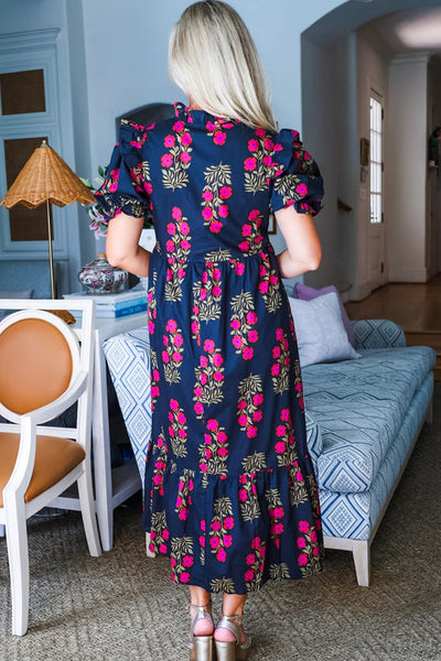 Beige Floral Tiered Maxi Dress for Women with Short Bubble Sleeves - Ideal for Spring and Summer Gatherings