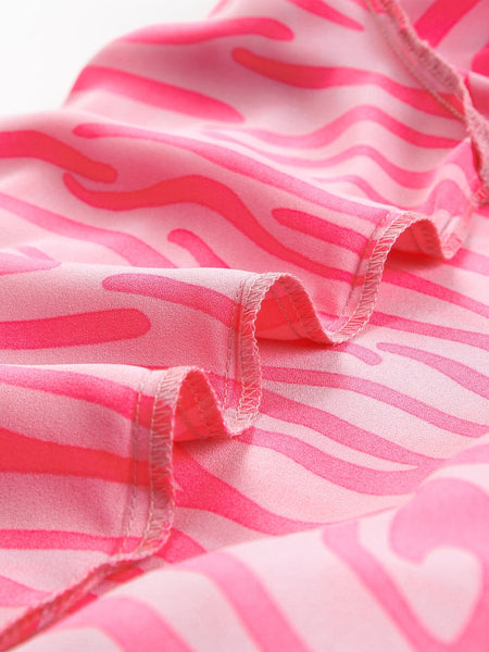 Pink Zebra Print Blouse with Lantern Sleeves