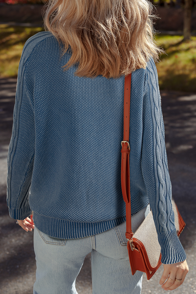 Cozy Women's Casual Cable Knit Sweater in Ashleigh Blue - Stylish Everyday Essential for Effortless Comfort