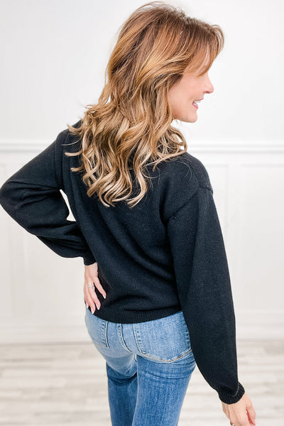 Chic Women's Black Sequin Embroidered Sweater with Ribbon Bow - Trendy Casual Knitwear for Effortless Style